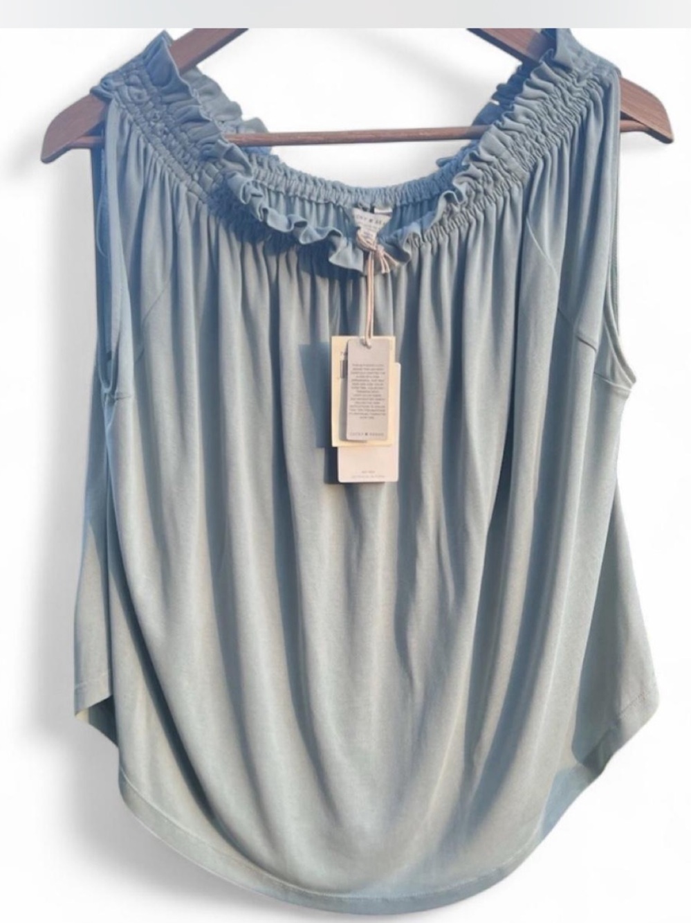 Lucky Brand Sandwash Off the Shoulder Boho Peasant Top Sage Green Lg Flowy